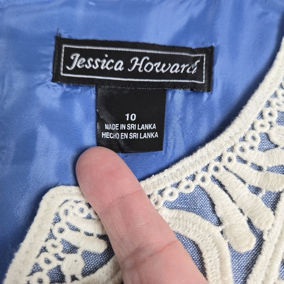 Jessica Howard Dress 10 Linen Shift Light Blue Pom Trim Mini Sleeveless Beachy - Picture 9 of 12